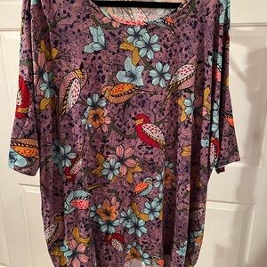 LuLaRoe Purple Floral Bird Print Irma 3X EUC